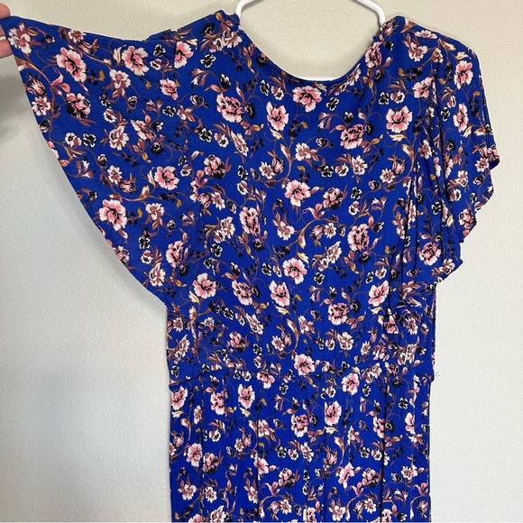 Knox Rose Navy Floral Maxi Dress size L with longer back and ruffled sleeves - Picture 7 of 8